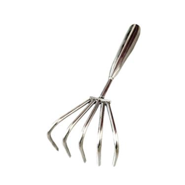 Imagem de IEUDNS aço inoxidável, ancinho de garra, ferramenta leve portátil para escavar conchas de frutos do mar, ancinho de mão para cavar e soltar folhas , 5 Dentes 9cm