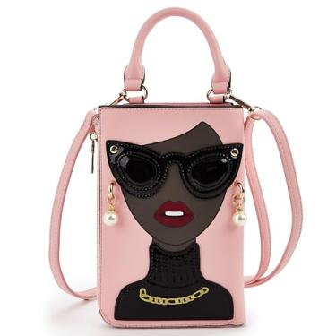 Imagem de ENJOININ Bolsas de ombro femininas inovadoras com alça superior de couro sintético descolado, bolsa clutch para mulheres, Café rosa