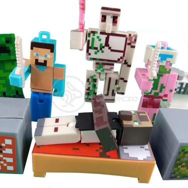 Imagem de Kit Cartelado Conj. Minecraft 2 Bonecos+1 Villager+1 Enderman+1 Creeper+1 Cama+Espadas