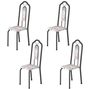 Imagem de Kit 4 Cadeiras Tubular Bianca Soma Móveis Martelado Prata/Botanic Bege