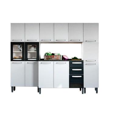 Imagem de Kit De Cozinha Modulada 4pçs Evidence (1 Armário + 1 Balcão + 2 Paneleiros) C4P43 Branco/Preto -