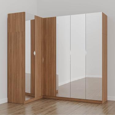 Imagem de Guarda Roupa Modulado De Canto Com Espelho 6 Portas 3 Peças Hera Cabecasa Louro-cromado