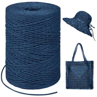 Imagem de LEREATI Fio de ráfia azul escuro para sacos de crochê, fita de ráfia redonda de 1,5 mm x 328 jardas para embrulho de presente, fio de fita de papel de ráfia para chapéu de sol de crochê, bolsa