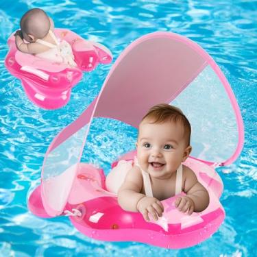 Imagem de Boia de piscina para bebês com dossel: boias para bebês de 6 a 48 meses, flutuadores de natação Qoosea para bebês de 6 a 48 meses, asa traseira mais larga sem virar proteção solar FPS 50+ (rosa)