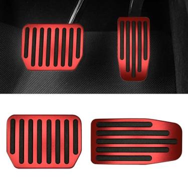 Imagem de QQWD 2 peças de capas de pedal de carro para acessórios Tesla modelo 3/Y, substituição de extensores de pedal de alumínio antiderrapante, capas de pedal de freio e acelerador com tiras de borracha