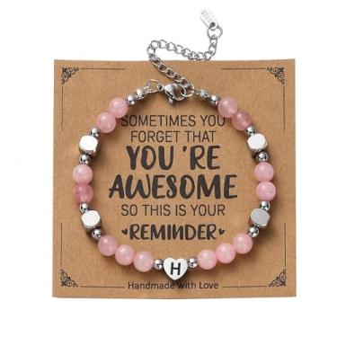Imagem de PREJOY Pulseiras de contas pequenas para mulheres, presente de contas inspirador moderno com a letra A-Z para ela, mãe, esposa, amigas, irmãs no dia dos namorados, aniversário, Natal, Páscoa, Medium