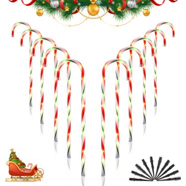 Imagem de J-HVA 26" Decorações De Natal Para Áreas Externas, Luzes Bengala Doces, Conjunto Com 10 Caminho Paisagens, Pátio, Jardim, Passarela, Festival, Feriado, Vermelho E Verde