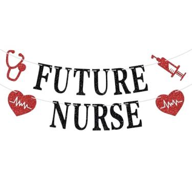 Imagem de Hequoyer Faixa De Futuro Enfermeiro, Parabéns Enfermeiro/Bacharel/Lpn, Suprimentos Para Decoração Festa Formatura Sobrevivente Escola Enfermagem, Glitter Preto E Vermelho