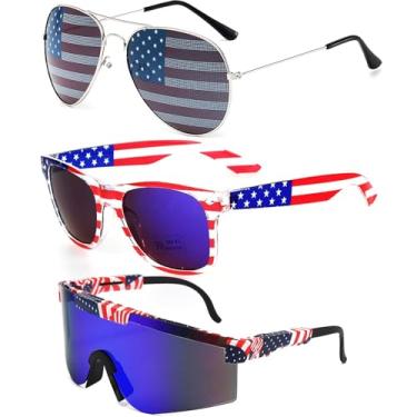 Imagem de QZUnique Óculos de sol 4 de julho para mulheres e homens – 3 pares de óculos com bandeira americana, acessórios para tops de quarto de julho, decoração de roupas