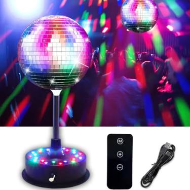 Imagem de DGRIVERGOD Bola De Discoteca Espelhada 6'' Com Controle Remoto 24 Leds, Motor Giratório Ajustável 5 A 9 Rpm, Decoração Teto Para Shows, Festas, Salões Dança, Clubes, Ktv, Boates E Bares (Inclui Cont