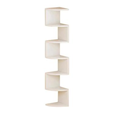 Imagem de Fenteer Prateleira de canto de parede de 7 camadas para armazenamento e exibição, estantes de canto organizadors montadas na parede para o quarto escritório, Branco