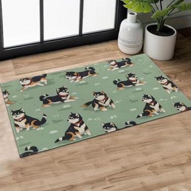 Imagem de MIEPOS Lindo tapete de porta Shiba Inu para ambientes internos, capacho divertido de cachorro de desenho animado, 75 x 43 cm, tapete de borracha antiderrapante, tapete de entrada, para sala de estar