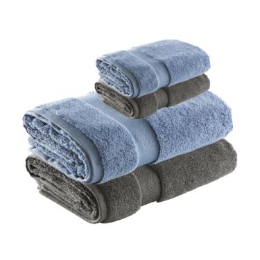 Imagem de Jogo de Toalha de Banho e Rosto Super Soft Zero Twist, 4 pe�as, Algod�o, Toque Macio, 500g/m�, Altihaus, Alta Absor��o, Durabilidade (Chumbo/Azul)