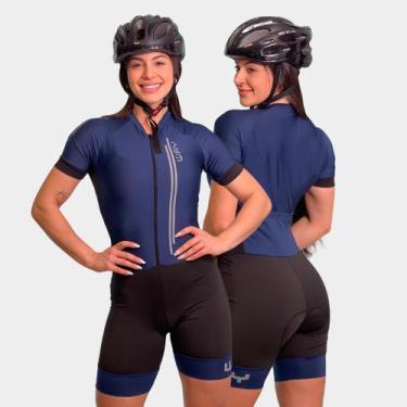 Imagem de Macaquinho de Ciclismo Feminino Forro Gel Manga Curta Proteção Uv Resp