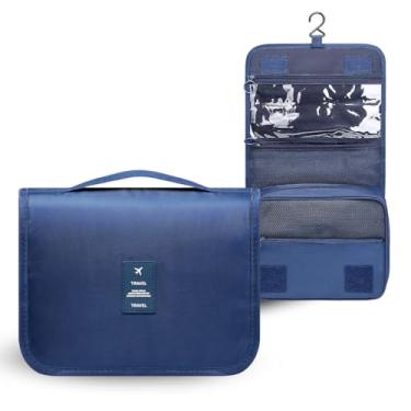 Imagem de Necessaire de Viagem Organizadora com Gancho, 5 Divisórias, Material Resistente à Água, 23 x 19 x 10 cm (Azul)