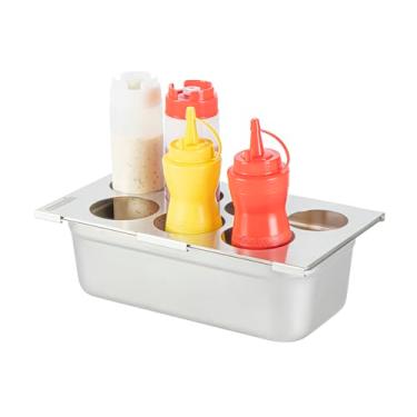 Imagem de Restaurantware Pacote com 1 suporte de 7 furos de aço inoxidável, 6,3 cm e 7,4 cm de diâmetro, serve para panelas de alimentos de tamanho 1/3, compatível com lava-louças
