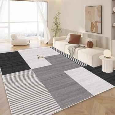 Imagem de Tapete geométrico moderno para sala de estar, decoração de luxo para casa, sofá, tapetes grandes, creme, vento, quarto, cabeceira (3,9 x 5,2 pés (120 x 160 cm)/flanela-1)
