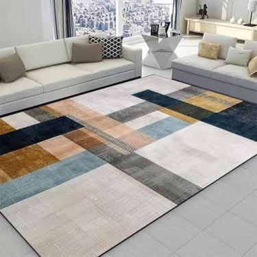 Imagem de Tapetes geométricos modernos para sala de estar, cores claras e luxuosas, para decoração de quarto, sofá, área grande, macio, tapete para sala de estar (200 x 250 cm, 78,7 x 98 pol./DT-4157 Flane