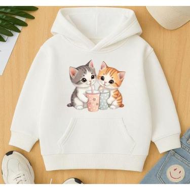 Imagem de Moletom Infantil Canguru Agasalho Frio Estampa Gatinhos Milkshake Fofo