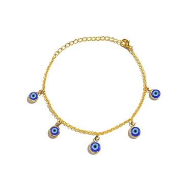 Imagem de Pulseira Pingentes Pontos De Luz Olho Grego Safira FOLHEADO OURO ANTIALERGICO