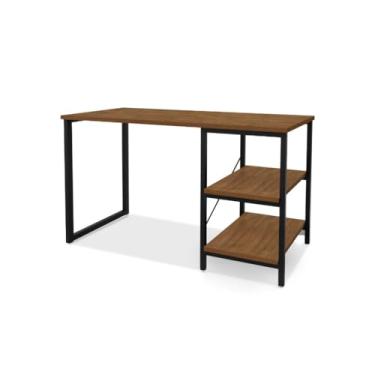 Imagem de Mesa escritório industrial MDF 120cm 2 prateleiras(Imbuia/preto)