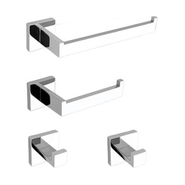 Imagem de Conjunto de acessórios para banheiro em aço inoxidável cromado, toalheiro, porta-toalhas, suporte para lenços de papel, gancho para roupão, acessórios para banheiro (conjunto com 2 peças)