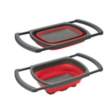 Imagem de Escorredor de Alimentos e Utensílios Cozinha Retrátil Silicone Vermelh