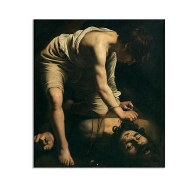 Imagem de David and Goliath by Caravagio Impressão em tela arte de parede famosa reprodução de pintura barroca impressão de pintura perfeita para decoração de casa ou escritório 35x30 cm (14 x 12 polegadas) sem