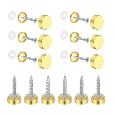 Imagem de YELARXI Parafusos de espelho tampas decorativas de latão prendedores de pregos, acabamento polido de 14 mm adequado para ferragens de publicidade de sinal de espelho (12 peças, ouro)