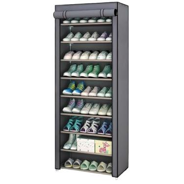 Imagem de Sapateira com Zíper Multiuso com 9 Prateleiras para Organizar Sapatos Calçados Chinelos Roupas Objetos 24 Pares (Cinza c/ziper)