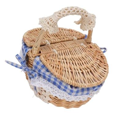 Imagem de Haofy Cesta de Vime, Piquenique Com Cesta de Vime Mais Refrigerada e Multiuso Com Alça, 14,2 X 11 X 6,7 Polegadas, Cesto de Piquenique Com Revestimento, Cesta Vazia, Cesta de Tecido Oval (Xadrez azul)