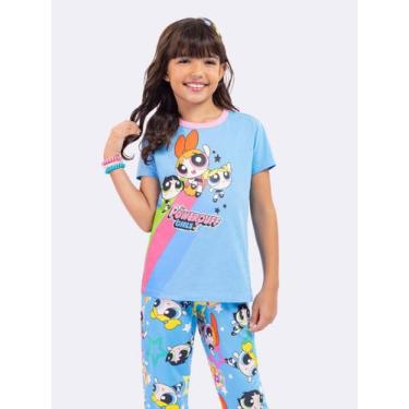 Imagem de Pijama Manga Curta Infantil com Calça Meninas Superpoderosas Azul - Ve