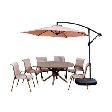 Imagem de Mesa Verona Redonda 150cm com 6 Poltronas Slim Artluxo, Cáqui/Tela 78