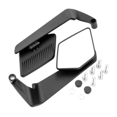 Imagem de predolo Espelhos retrovisores de motocicleta genéricos com parafusos M8 M10 Suporte de liga de alumínio Espelho lateral de asa de vento elegante ajustável, Preto Branco