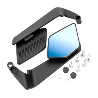 Imagem de predolo Espelhos retrovisores de motocicleta genéricos com parafusos M8 M10 Suporte de liga de alumínio Espelho lateral de asa de vento elegante ajustável, Preto Azul