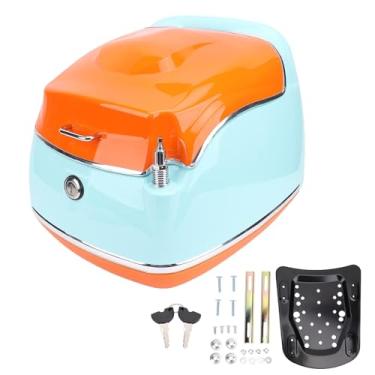 Imagem de aqxreight Caixa Traseira Motocicleta Com Trava e Chave Retro Impermeabilizante 38l Abs Metal Motorcycle Caso de Bagagem Traseira Universal Caixa Superior para Scooter de Bicicleta Elétrica (BLUE)