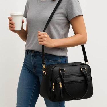 Imagem de Bolsa Feminina Couro Ombro Tiracolo Preta Média Casual Moda! - Outra, 