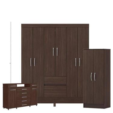 Imagem de Guarda Roupa Casal Flash 2 com Multiuso Viena com Cômoda London Café - Demóbile