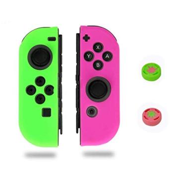 Imagem de Capa protetora de silicone macia para Joystick da Thumb Grips para Nintendo Switch Joy-Con, Green+Rose Red 1#