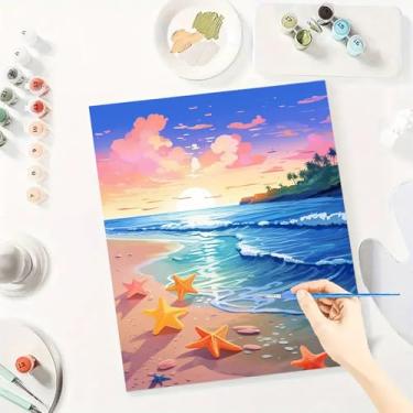 Imagem de Huacan Kits de pintura por números para adultos iniciantes sem moldura, faça você mesmo, desenho de paisagem em tela, kit de pintura acrílica feito à mão com 3 pincéis 40,6 x 50,8 cm