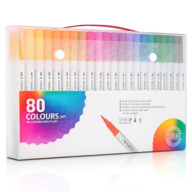 Imagem de Kit Canetas Coloridas Ponta Dupla (Brush Pen + Fina) – Marcadores Artísticos para Desenho, Lettering, Caligrafia, Pintura e Colorir com Precisão – Canetinhas Criativas para Arte e Detalhes Finos (80)