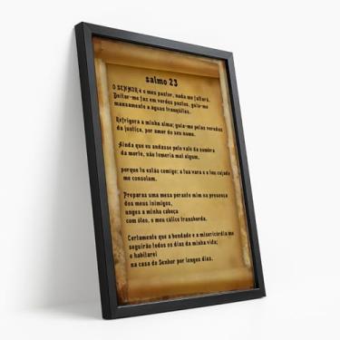 Imagem de Quadro Decorativo Salmo 23 Versículo Bíblico Fé Religioso Estilo Rústico Papel Antigo Palavra Esperança Com Moldura