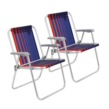 Imagem de Kit 2 Cadeira De Praia Camping Alumínio Samoa Azul Marinho Tramontina