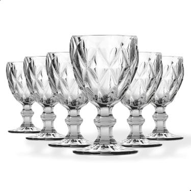 Imagem de Jogo de 6 Taças de Vidro Diamond Transparente Ambar Furta Cor Verde Azul Fume Bico De Jaca 300ml (Incolor)