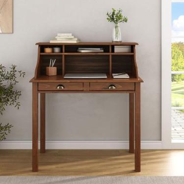 Imagem de Escrivaninha Quarto Vintage 90cm Compacta 6 Nichos Madeira Castanho Ma