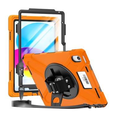 Imagem de CODi Capa robusta para iPad de 11 polegadas (A16)/iPad 11 polegadas (10ª geração) com protetor de tela e etiqueta de ativos - laranja | Proteção 360°, suporte e alça de ombro