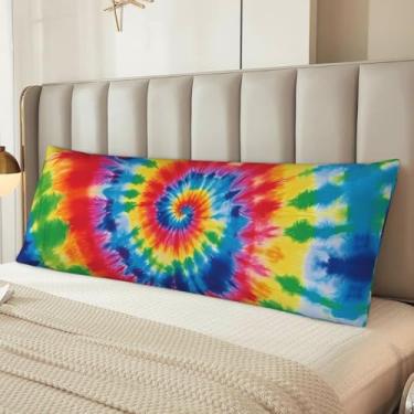 Imagem de Capa de travesseiro tie dye arco-íris microfibra longa fronhas presentes para mulheres homens ultra macio e confortável fronha corporal com zíper oculto para decoração de casa 51 x 137 centímetros