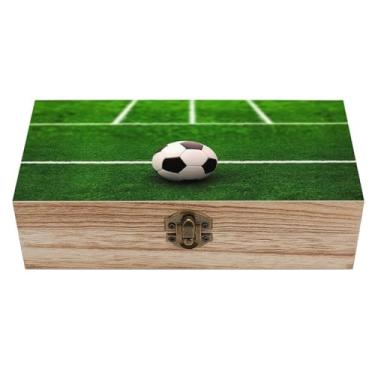 Imagem de BWQSKL Caixa de madeira caixa de armazenamento de madeira com tampa, grama, verde, campo de futebol, playground, bola de madeira, porta-malas decorativas para lembranças, utensílios de cozinha
