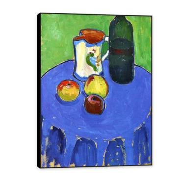 Imagem de NHLDZYH Moldura preta. Quadros de pinturas famosas. (Maçãs sobre azul) de Gabriele Münter. Impressão em tela. Quadros decoração de parede 70 x 98 cm