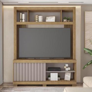 Imagem de Estante TV 60 Pol 160cm Sala de Estar Ravik Bege Amarelado/Cinza C01 -